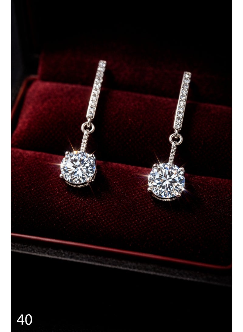 ثري دايموندز حلق حريمي متدلّي مطلي بلاتين وروديوم بفصوص زركون لامعة، لا يغيّر اللون وتصميم أنيق - Image 1